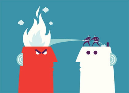 Illustration of figures on heads putting out fire 